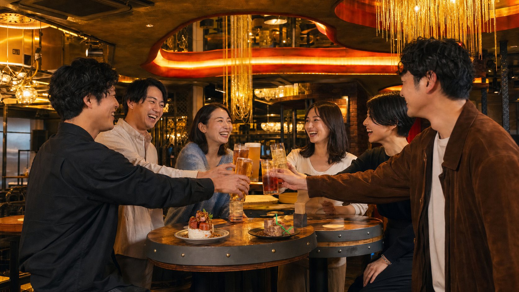 乾杯から新しい出会いを楽しむ男女
